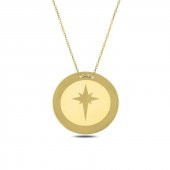 Angemiel 925 Gümüş Lazerli Kuzey Yıldızı Yuvarlak Plaka Kolye - 1