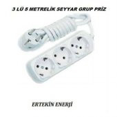 3 LÜ 5 METRELİK TOPRAKLI KABLOLU UZATMALI SEYYAR 3LÜ GRUP PRİZ - 1