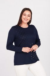 X LİFE TAŞ İŞLEMELİ BÜYÜK BEDEN BLUZ - 01345-L LACİVERT / HAKİ / MERCAN / SİYAH - 1