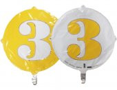 FOLYO BALON RAKAM 3 ÇİFT TARAFLI SARI-BEYAZ 18 - PAKETTE 1 ADET - 1