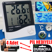 Dijital Termometre Isı ve Nem Ölçer  Masa Saati + 4 Pil Duracell thumbnail 1
