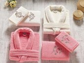 Ardora Bukle Aile Bornoz Takımı Nar Çiçeği Krem - 1