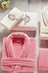 Ardora Bukle Aile Bornoz Takımı Nar Çiçeği Krem - 2