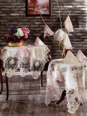 Güzide Dantelli Salon Takımı Rana Keten Bej - 1