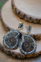 STONEAGE Salyangoz Fosili El Yapımı Bayan Küpe thumbnail 1