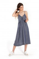 Elsa - Varak çizgili denim görünümlü elbise | 160239-1 - 1