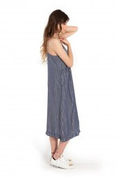 Elsa - Varak çizgili denim görünümlü elbise | 160239-1 - 2