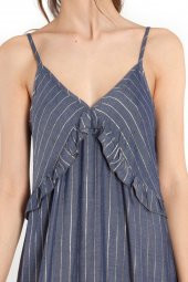 Elsa - Varak çizgili denim görünümlü elbise | 160239-1 - 4