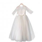 Beyaz Dantelli Çocuk Abiyesi - Çocuk Gelinlik Gelinlik-Tarlatanlı Çocuk Gelinlik - Kabarık Gelinlik - 2