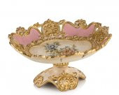 Porio Pr58-1026-Altın-Pembe Çiçek Desenli Ayaklı Meyvelik 18*40 - 1