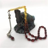 Arpa Kesim Sarı Kırmızı Toz Kehribar Tesbih - 1