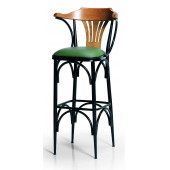 EFON Bar Sandalyesi Kahve-Yeşil-T169/75 Oturma Yüksekliği 75cm-Metal İskelet-Ahşap Sırt ve Kolçak - 1