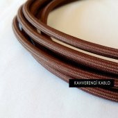 2x0,50mm Kahverengi Renkli Dekoratif Örgülü Kumaş Kablo, 5 Metrelik Paket - 1