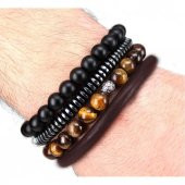 Alnis Atelier K.gözü,Oniks ve Hematit Doğal Taş Erkek Bileklik Kombin - 1