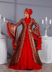 Tesettür Kaftan Full Boncuk İşleme Bindallı Kına Elbisesi Yazgı - 1