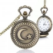 Tren tasarımlı Türk Bayrağı Zincirli Köstekli Cep Saati - 1