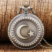 Tren tasarımlı Türk Bayrağı Zincirli Köstekli Cep Saati - 3