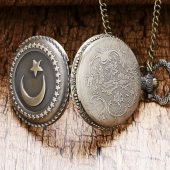 Tren tasarımlı Türk Bayrağı Zincirli Köstekli Cep Saati - 4