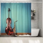 Baskılı Duş Perde Müzik Keman Saksafon Deseni thumbnail 1