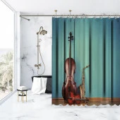 Baskılı Duş Perde Müzik Keman Saksafon Deseni thumbnail 2