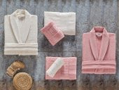 Arliva Bambu Aile Bornoz Takımı Gül Kurusu Krem thumbnail 1