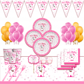 DİŞ BUĞDAYI İLK DİŞİM PEMBE DOĞUM GÜNÜ PARTİ MALZEMELERİ SÜSLERİ SETİ 8 KİŞİLİK - 1