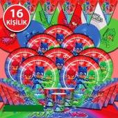 PJ MASKELİLER PİJA MASKE PJ MASKE DOĞUM GÜNÜ PARTİ MALZEMELERİ SÜSLERİ SETİ 16 KİŞİLİK - 1