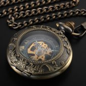 Steampunk Tasarım Retro Köstekli Cep Saati Kurmalı Mekanik Saat - 4