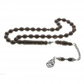 925 Ayar Gümüş Püsküllü Arpa Kesim Tarçın Ağacı Tesbih - 1