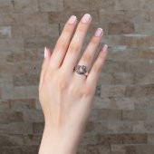 925 Ayar Gümüş Siyah Zirkon Taşlı Çiçek-Hilal Tasarım Bayan Yüzük - 2