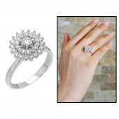 925 Ayar Gümüş 3 Sıra Zirkon Taşlı Halka Tasarım Bayan Yüzük - 1