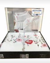 Cotton Box 3D Nakışlı Çift Kişilik Saten Nevresim Takımı Perla Beyaz - 3