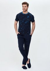 DAGİ 3LÜ MODAL MERMER DESEN ÜST ERKEK PİJAMA-ŞORT TAKIMI LACİVERT E0219Y0023LC thumbnail 1