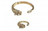 İtalyan Tasarım Pırlanta Çelik Gümüş Altın Panter Leopar Set - 1