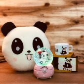 Sevimli Panda Müziki Kar Püskürten Gece Lambası Kar Küresi Ve Panda Yastık Kutulu Kupa Hediye Seti - 2