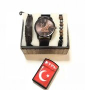 Bozkurt Tasarımlı Erkek Kol Saati  Çakmak Ve Bileklik Seti - 1