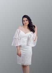 Yazlık Çiçekli Kısa Elbise - Beyaz - 1