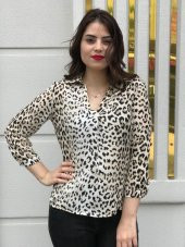 Leopar Desenli Bluz - Şifon - 1