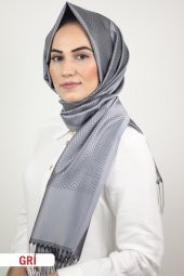 Tafta Eşarp Şal Gri - Çizgi Desenli - 1