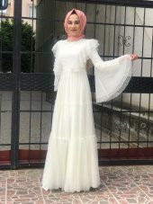 Tesettür Abiye Elbise - Ekru - 2