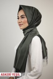 Tafta Eşarp Şal Askeri Yeşil - Çizgi Desenli - 1