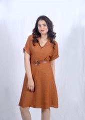 Taba Rengi Kısa Elbise - 2