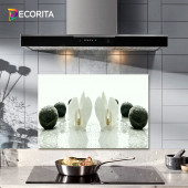 DECORITA Cam Ocak Arkası Koruyucu - Beyaz Orkide & Siyah Oniks - 1