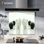 DECORITA Cam Ocak Arkası Koruyucu - Beyaz Orkide & Siyah Oniks - 2