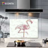 DECORITA Cam Ocak Arkası Koruyucu - Flamingo Desen - 1