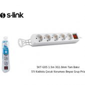 S-link SKT-G05 Tam Bakır 5li Kablolu Çocuk Koruma Beyaz Grup Priz - 4