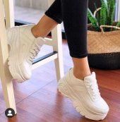 Ayax 12432 Kalın Yüksek Taban Beyaz Bayan Spor Ayakkabı (36-40) - 1