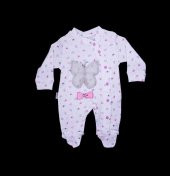 İNCİ TAŞLI PEMBE KELEBEKLİ YENİDOĞAN KIZ BEBEK PAMUKLU TULUM - 2