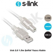 S-LINK SL-U2015 USB 2.0 ŞEFFAF 1.5M YAZICI KABLO - 1