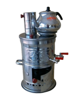 Semaver Çift Musluk Piknik Çay Semaveri Odunlu Demlikli 3 lt - 1